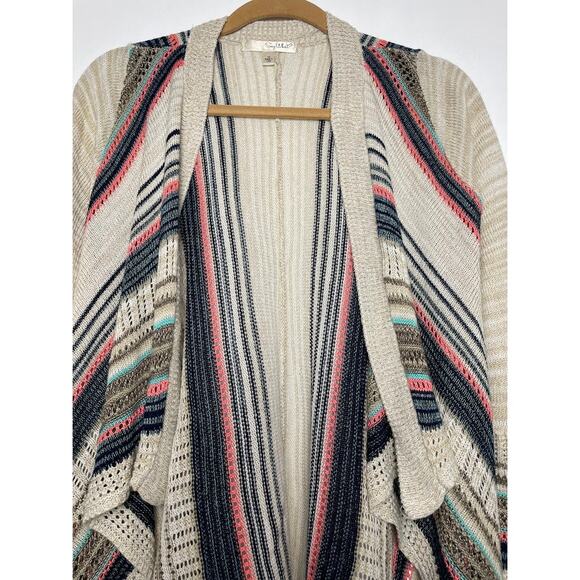 Multicolored Boho Cardigan Womens Medium Open Knit Beige Sweater Striped Top - Picture 2 of 11